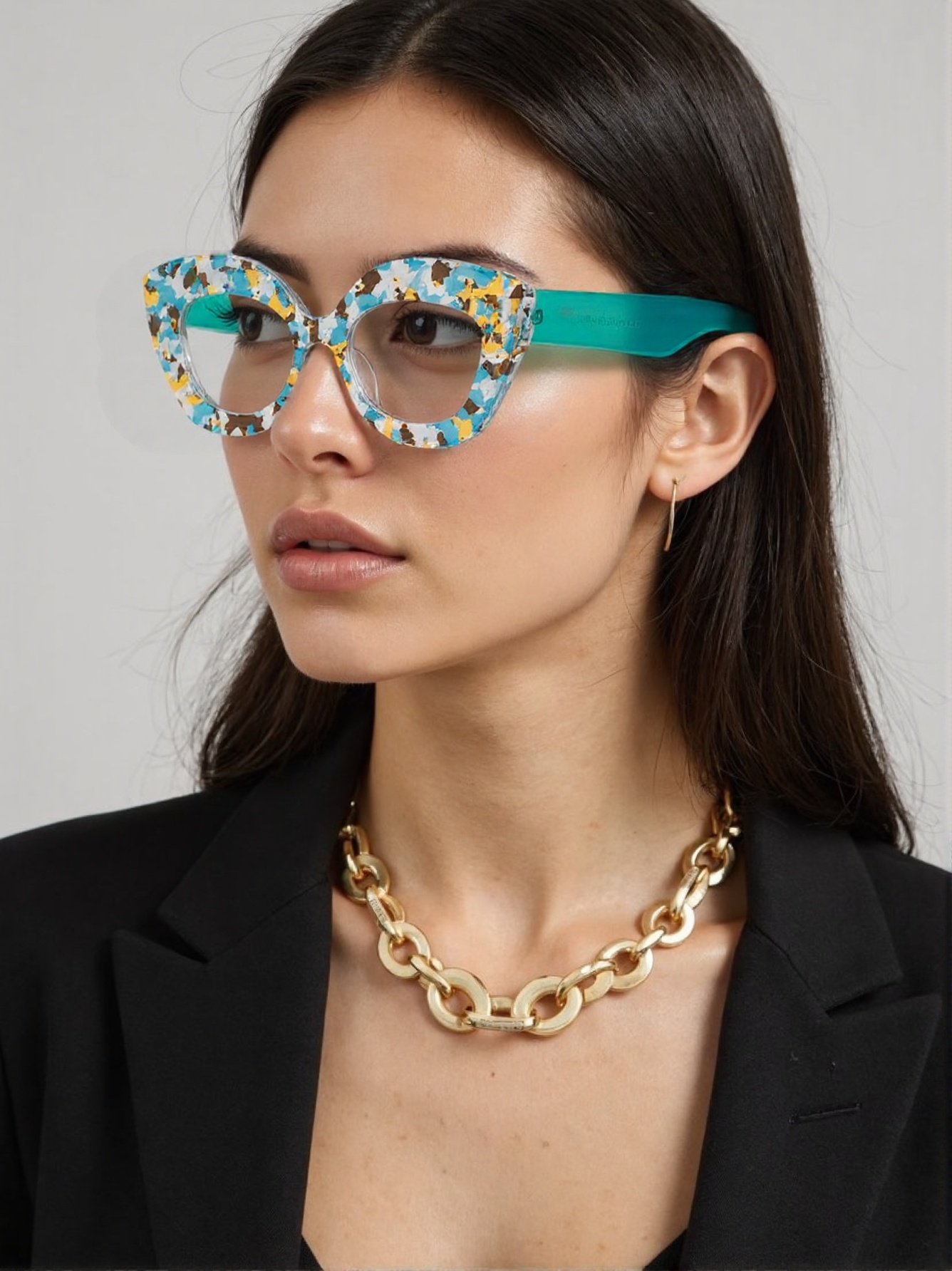 Street Fashion Show - Large Frame Cat-Eye Floral Glass Texture