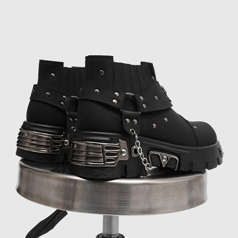 Street Fashion Style Male - Rock Punk Metal Patchwork Motorcycle Boots