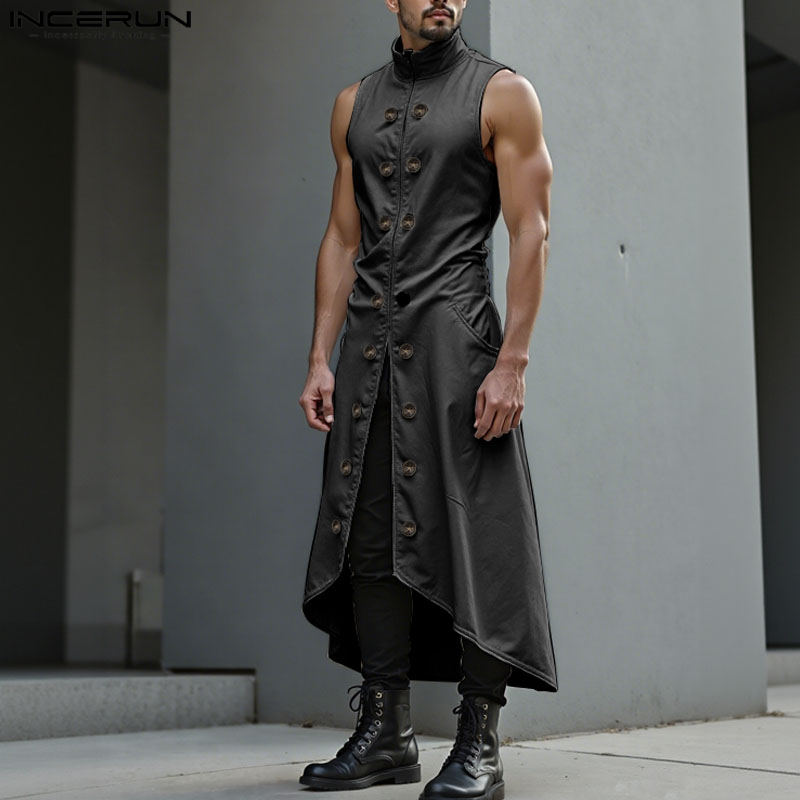 Street Fashion Style Male - INCERUN Men Long Style Vests Solid