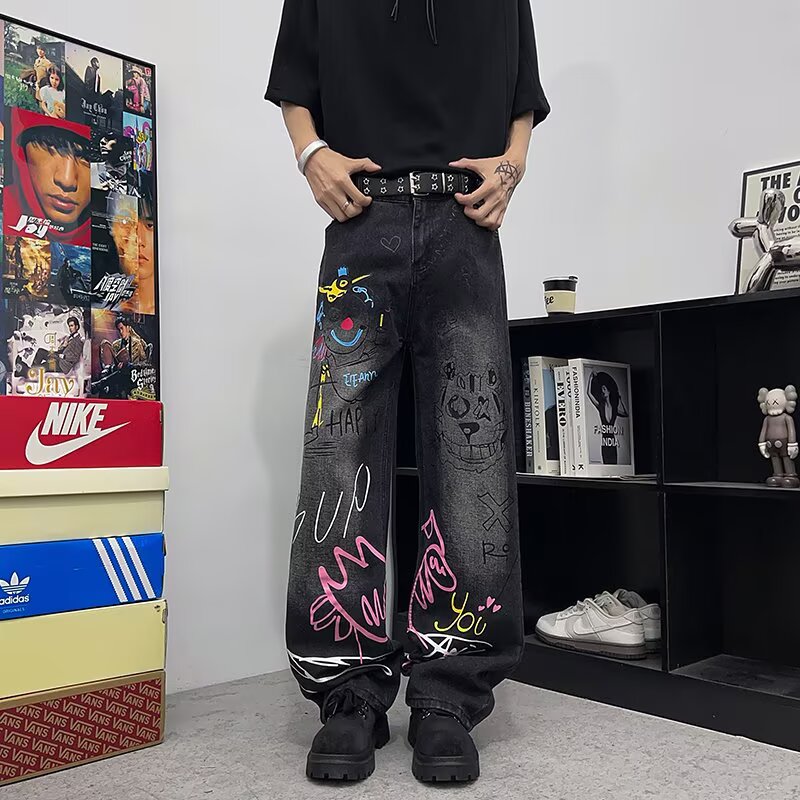 Men Graffiti Straight Leg Jean - Street Fashion Style Male review and price