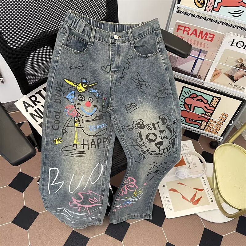 Men Graffiti Straight Leg Jean - Street Fashion Style Male review and price