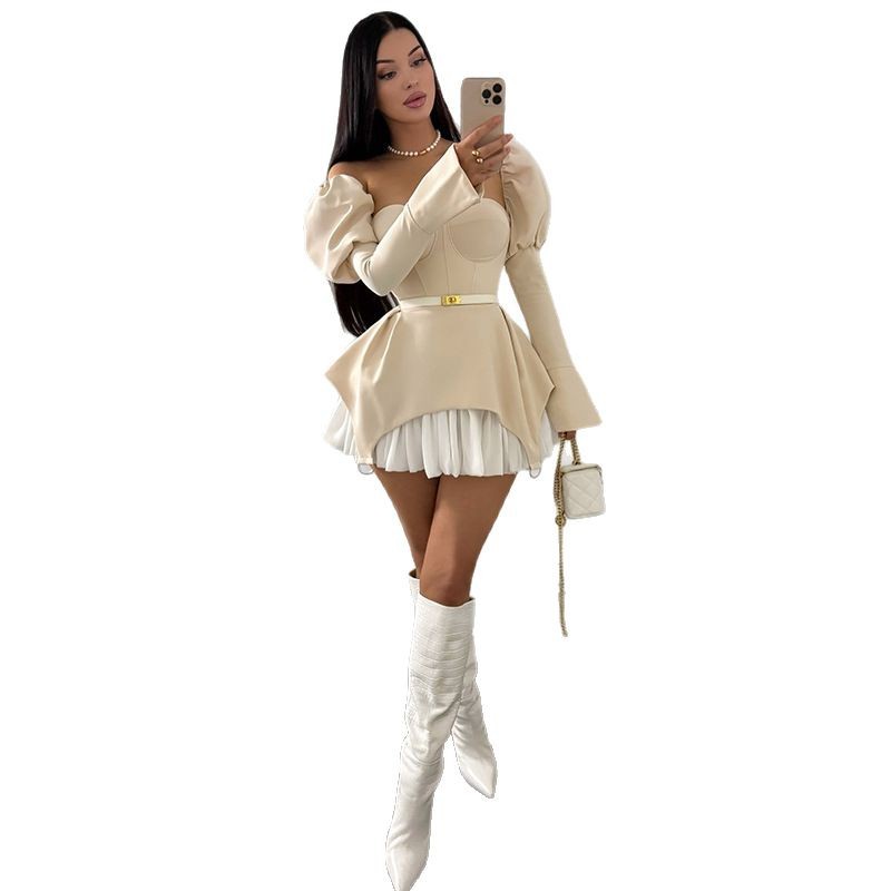 Bubble Sleeve Slim Patchwork S - Guangzhou Street Fashion review and price